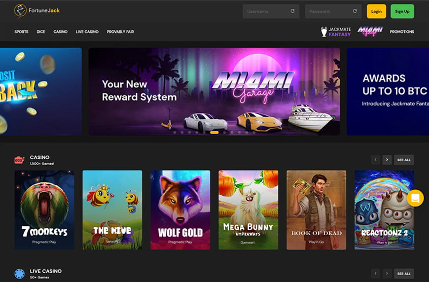 FortuneJack homepage